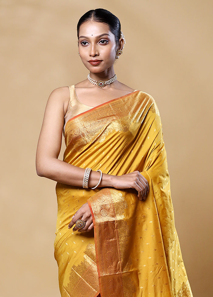 Yellow Handloom Kanjivaram Pure Silk Saree With Blouse Piece Quality From China Cheap