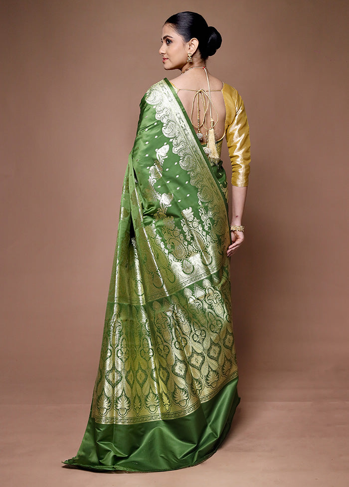 Green Banarasi Silk Saree With Blouse Piece For Nice Cheap Price