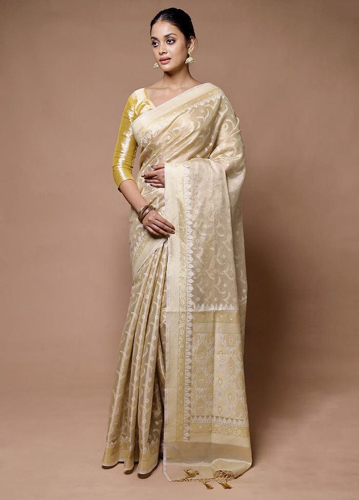 Cream Tissue Silk Saree With Blouse Piece Discounts Cheap Pice