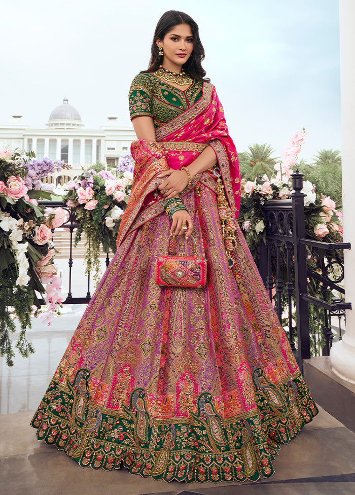 3 Pc Multicolor Silk Semi Stitched Lehenga Set Cheap Sale 2025