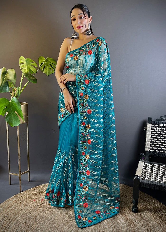 Rama Net Net Saree With Blouse Piece Outlet 2025