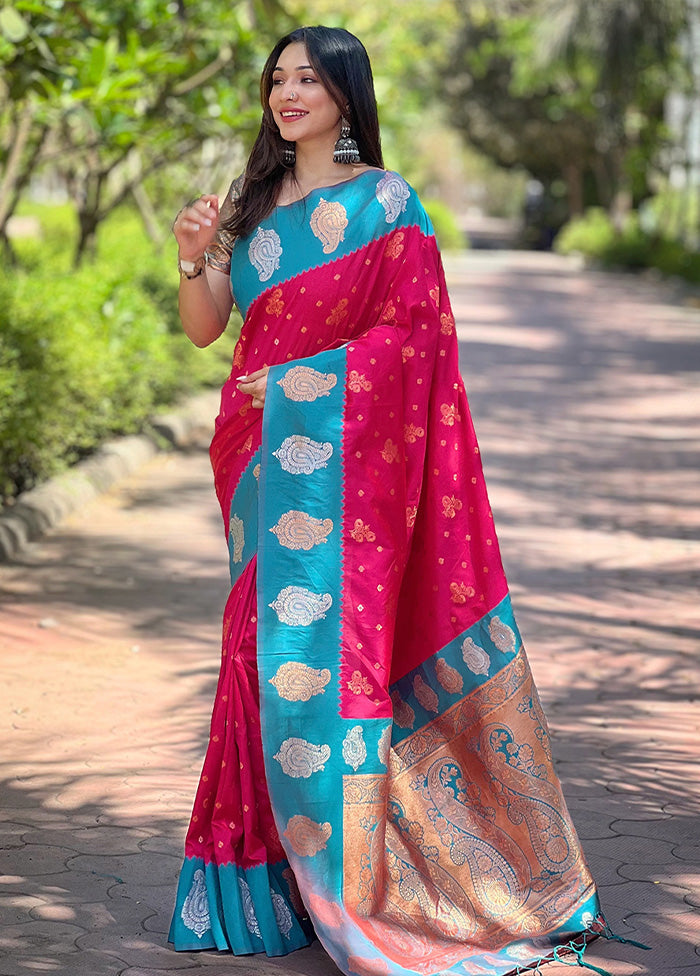 Pink Spun Silk Saree With Blouse Piece Outlet Brand New Unisex