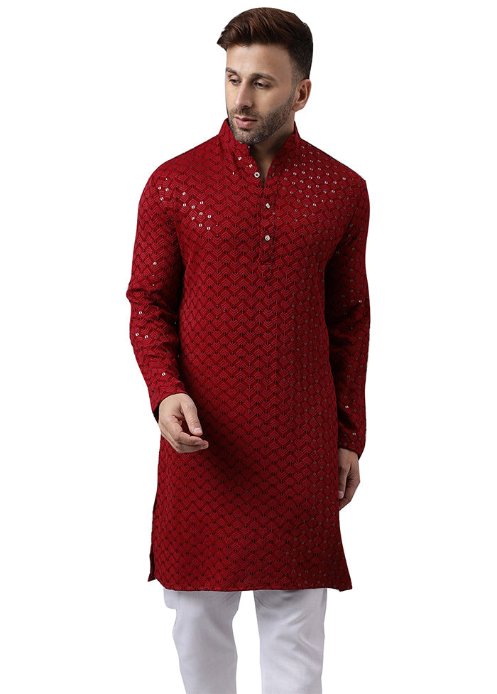 Maroon Silk Embroidered Kurta Extremely For Sale