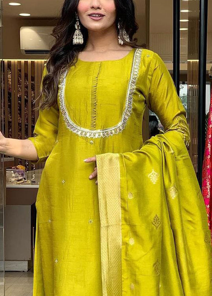 3 Pc Yellow Readymade Viscose Dupatta Suit Set Pay With Paypal For Sale