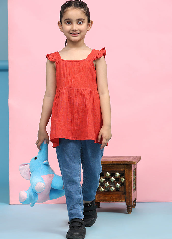 Red Cotton Sleeveless Square Neckshape Top Fast Delivery Online