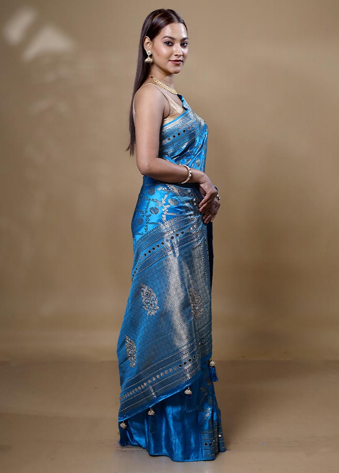 Blue Dupion Silk Saree With Blouse Piece Online Online With Mastercard