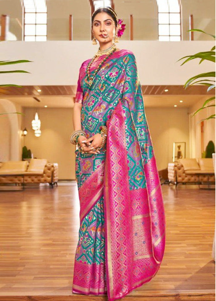 Rama Banarasi Silk Saree With Blouse Piece Free Shipping Official