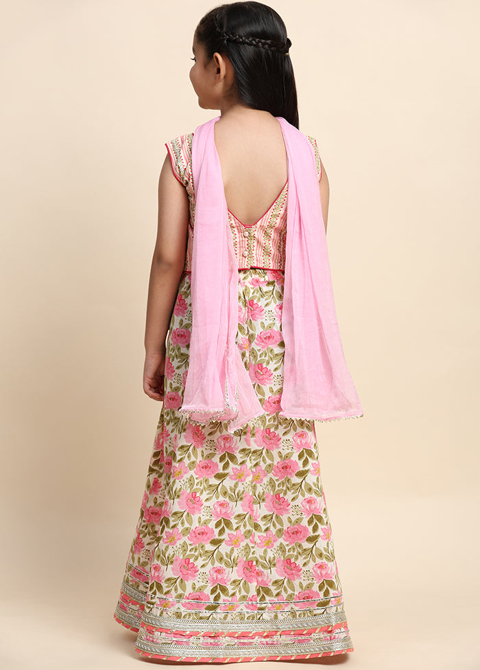 Pink Cotton Sleeveless V Neckshape Lehenga Limited Edition