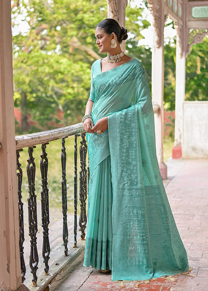 Sea Green Spun Silk Saree With Blouse Piece Sale Release Dates