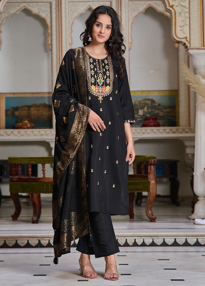 3 Pc Black Readymade Chanderi Suit Set Free Shipping Original