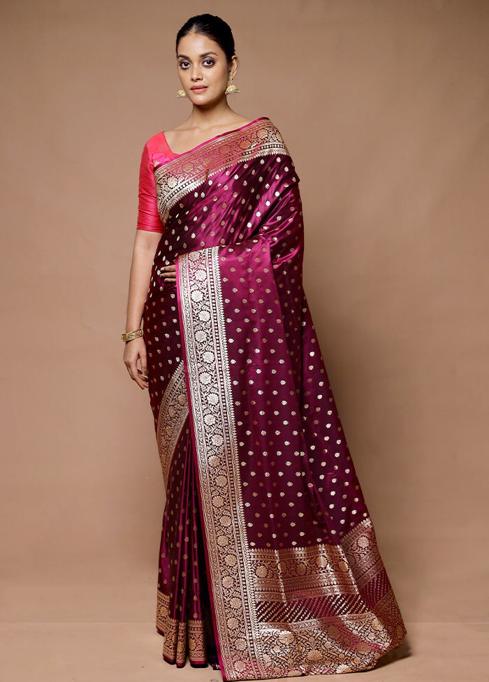 Pink Banarasi Silk Saree With Blouse Piece Cheap In China