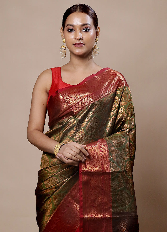 Green Kanjivaram Silk Saree With Blouse Piece Latest Collections Online