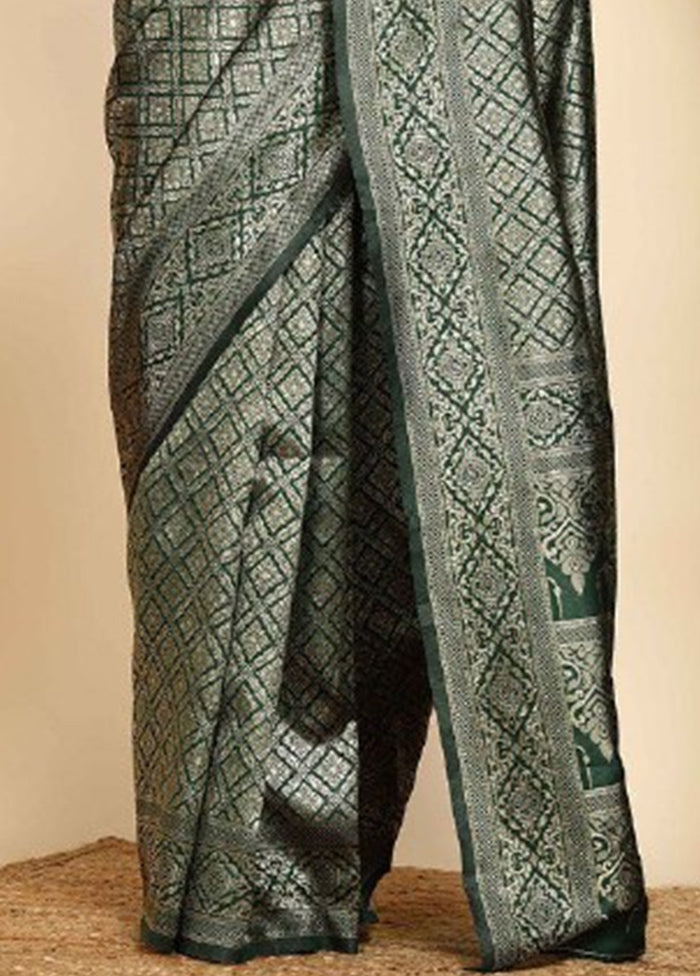 Dark Green Banarasi Silk Saree With Blouse Piece Discount Cheapest