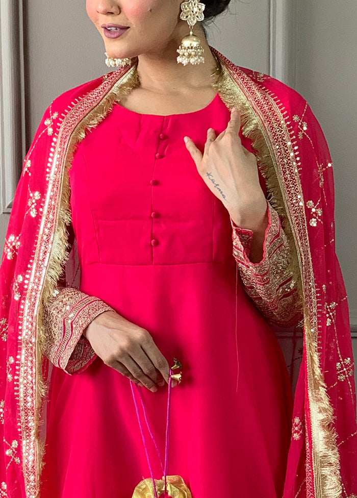 3 Pc Pink Readymade Georgette Dupatta Suit Set Manchester Great Sale Cheap Pice