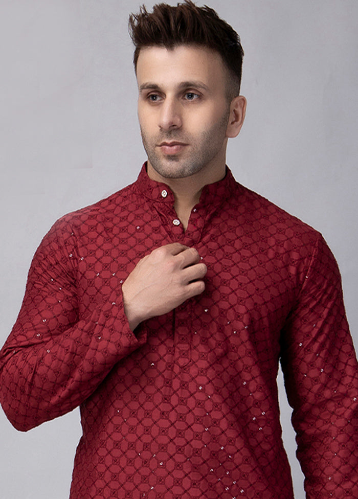 Maroon Viscose Embroidered Knee Length Kurta Clearance Manchester