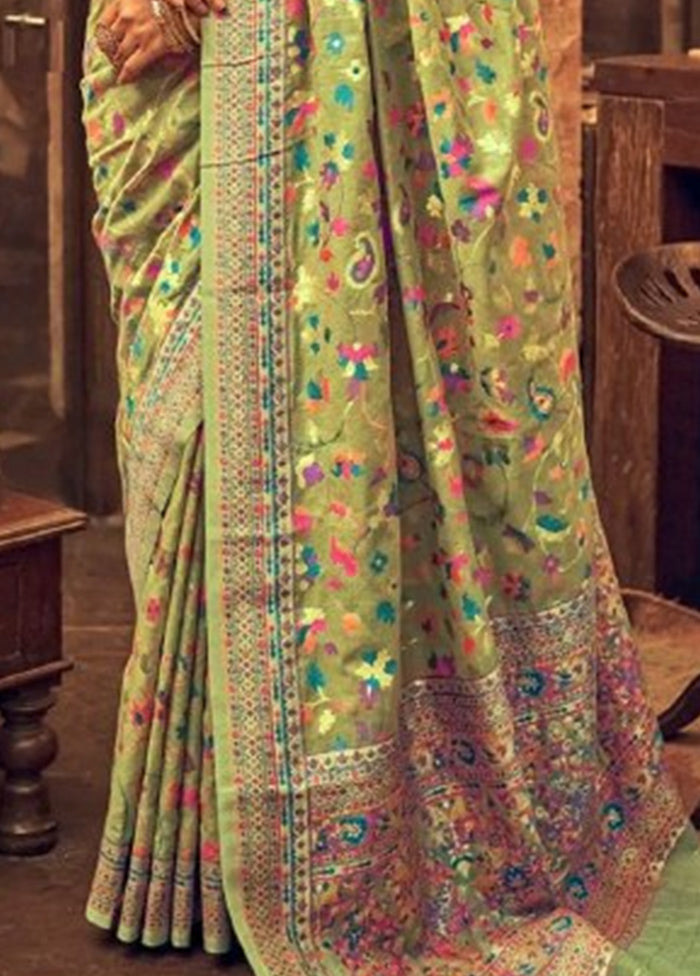 Pista Green Banarasi Silk Saree With Blouse Piece In China Cheap Online