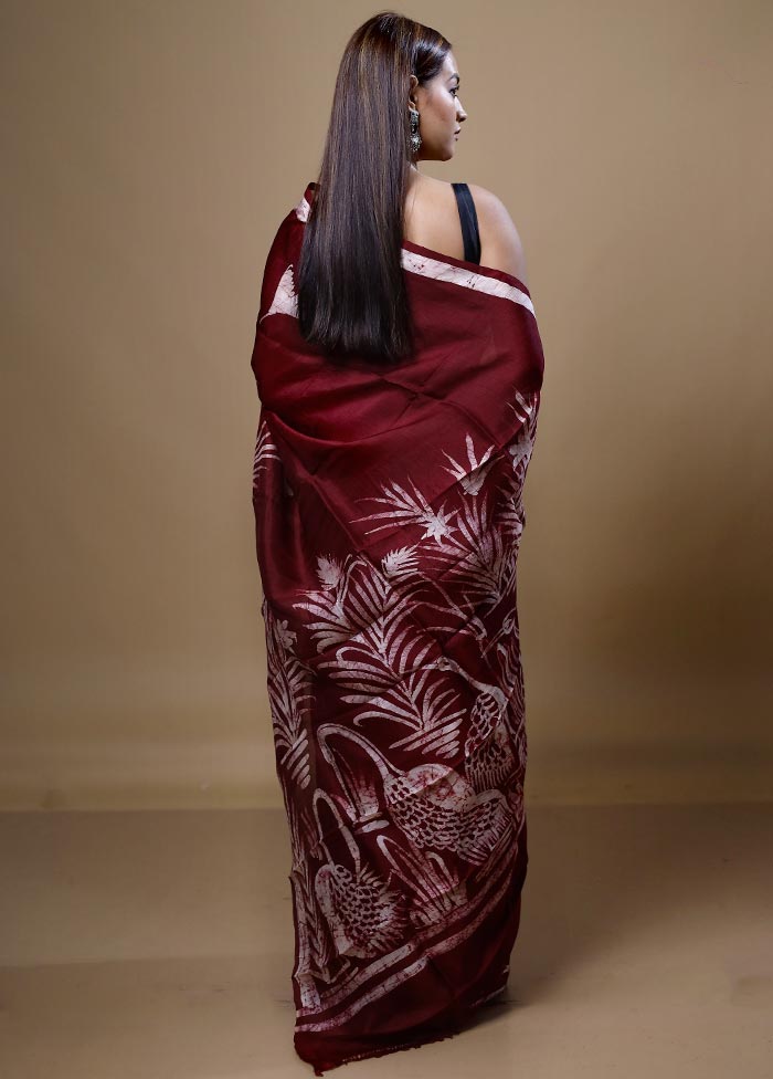 Maroon Printed Pure Silk Saree Without Blouse Piece Big Sale Cheap Online