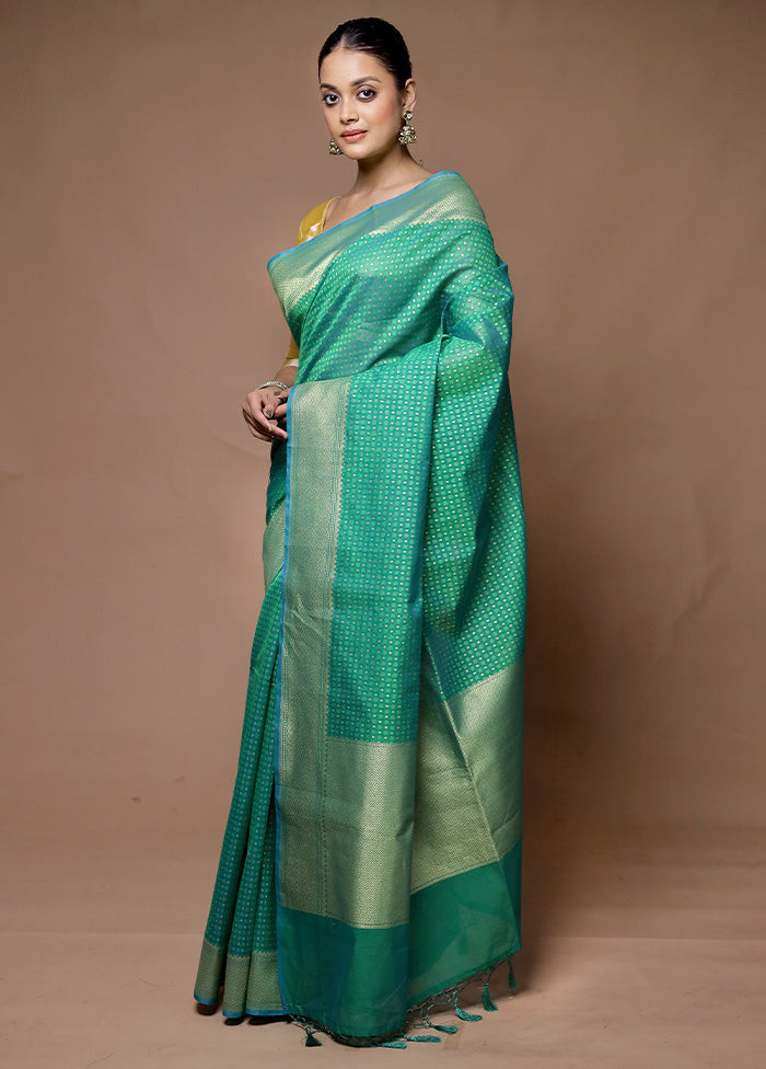 Green Kora Silk Saree With Blouse Piece For Cheap Sale Online