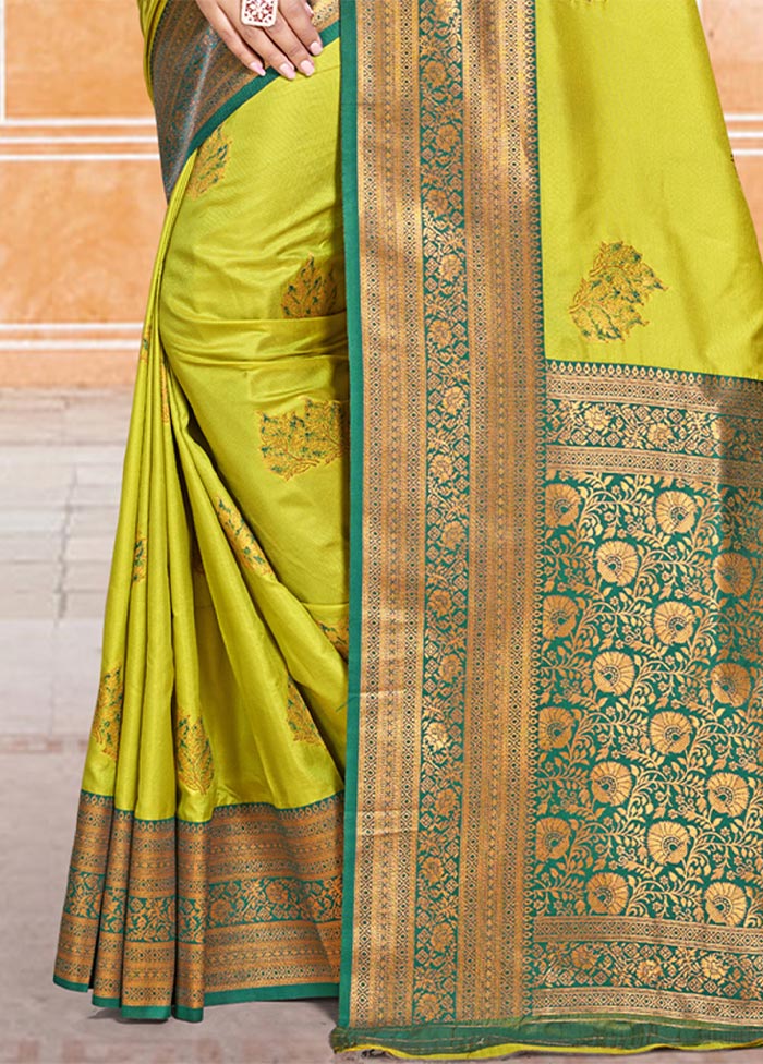 Parrot Green Dupion Silk Saree With Blouse Piece Buy Cheap Many Kinds Of