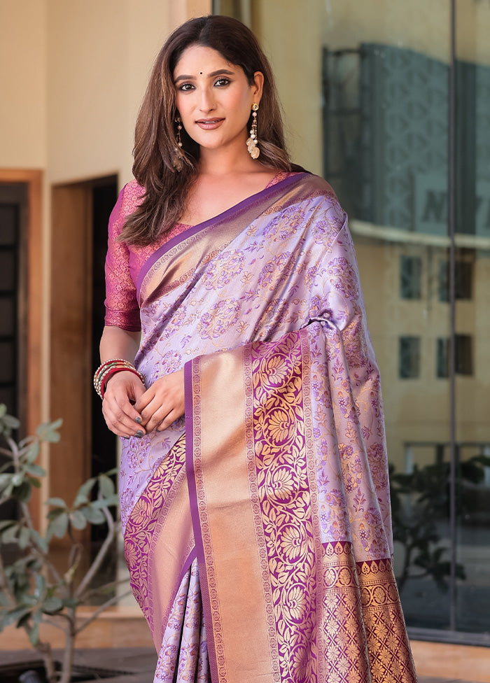 Purple Spun Silk Saree With Blouse Piece With Paypal Cheap Online