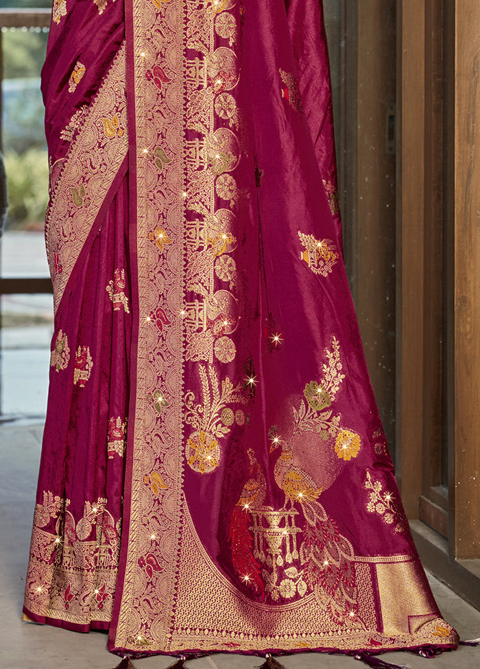 Magenta Dupion Silk Saree With Blouse Piece Cheap Sale Wiki