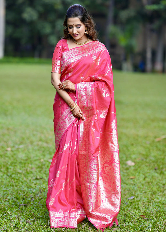 Pink Banarasi Silk Saree With Blouse Piece Clearance Online Official Site