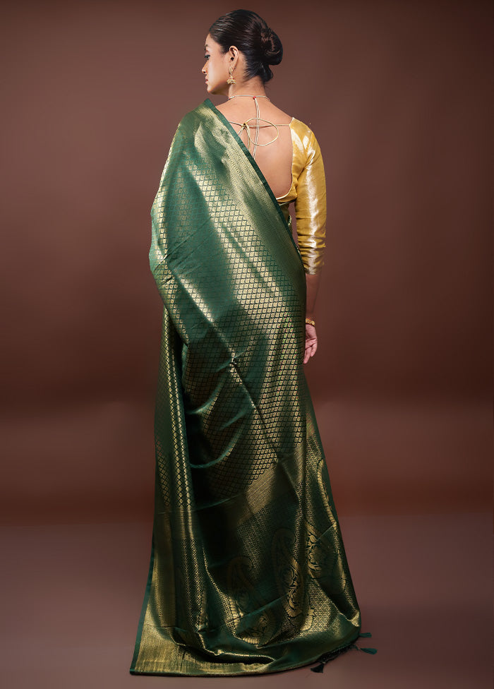 Green Dupion Silk Saree With Blouse Piece Very Cheap Pice