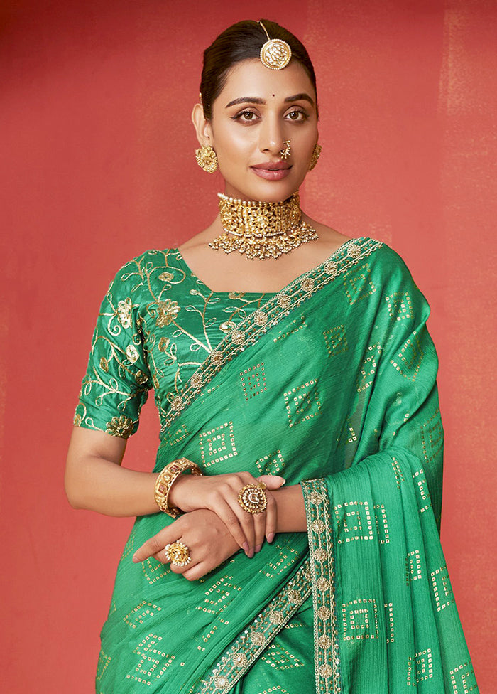 Green Chiffon Silk Saree With Blouse Piece Marketable Cheap Pice