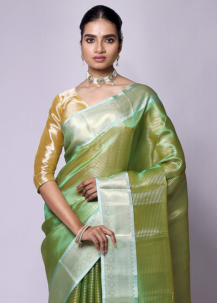 Green Tissue Silk Saree With Blouse Piece Largest Supplier Cheap Pice