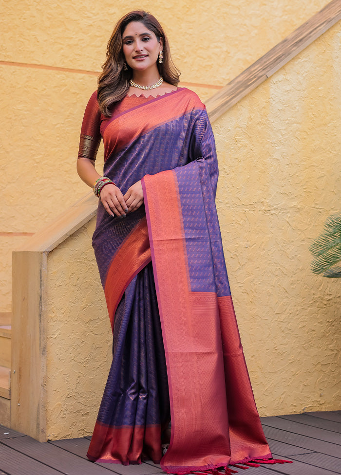 Purple Kanjivaram Silk Saree With Blouse Piece Get To Buy