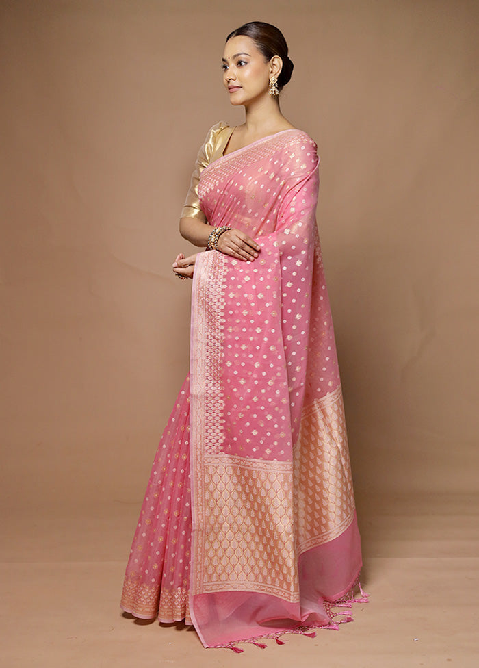 Pink Kora Silk Saree With Blouse Piece Cheap Outlet Store