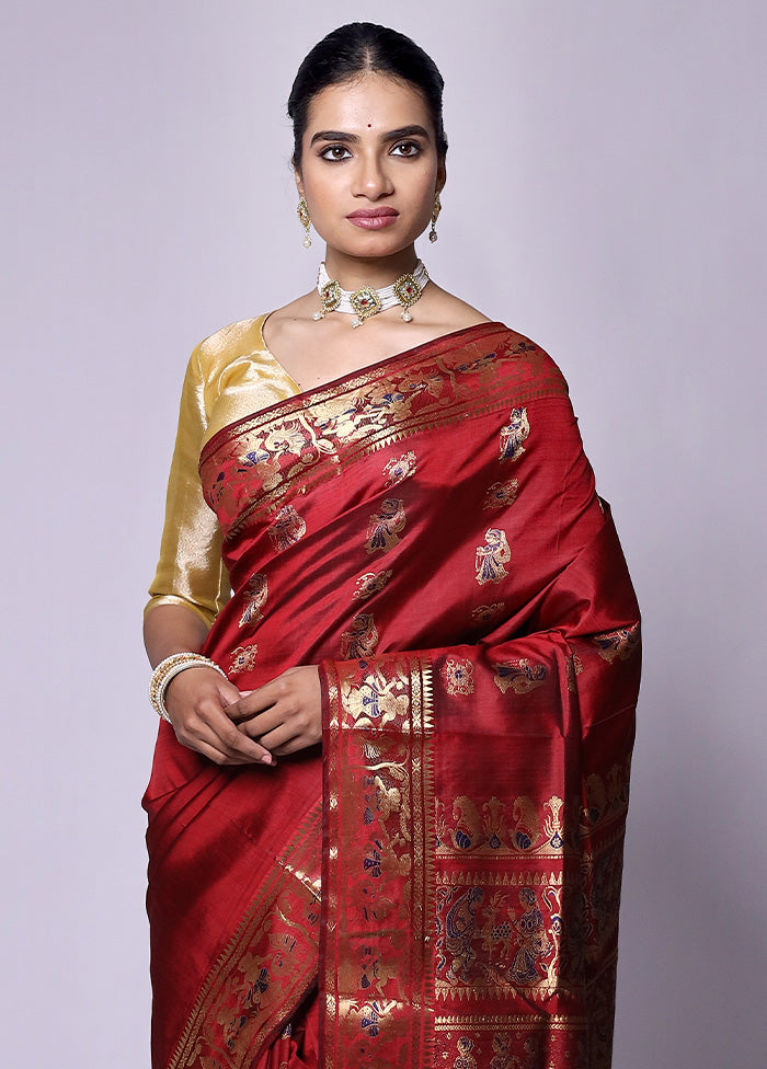 Red Handloom Baluchari Pure Silk Saree With Blouse Piece Cheap Best Store To Get