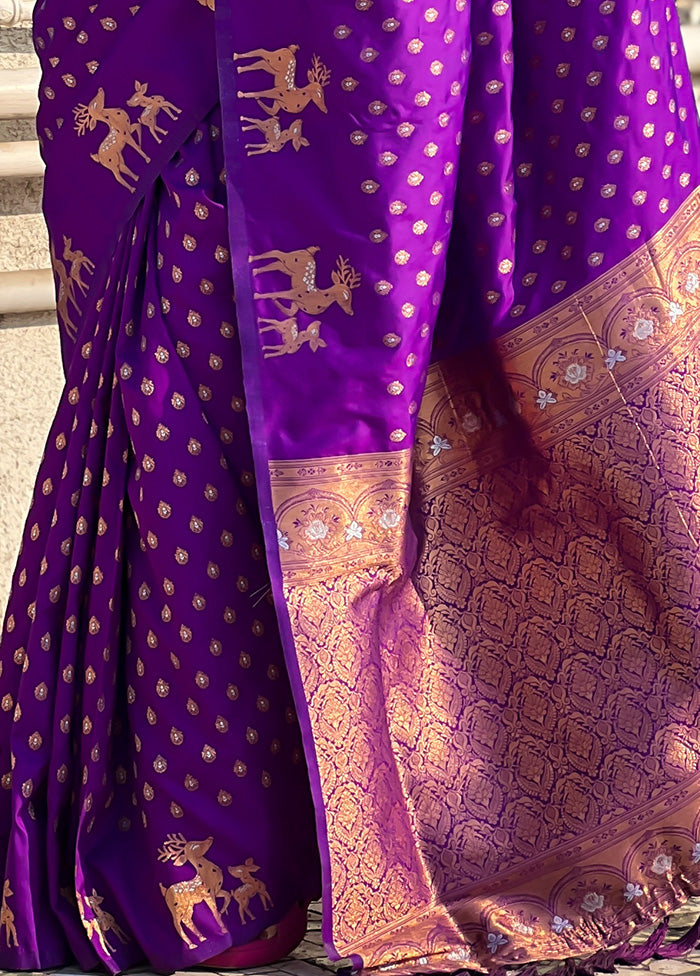 Purple Spun Silk Saree With Blouse Piece Official Site For Sale