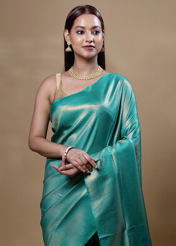 Green Dupion Silk Saree With Blouse Piece Outlet Store Cheap Pice