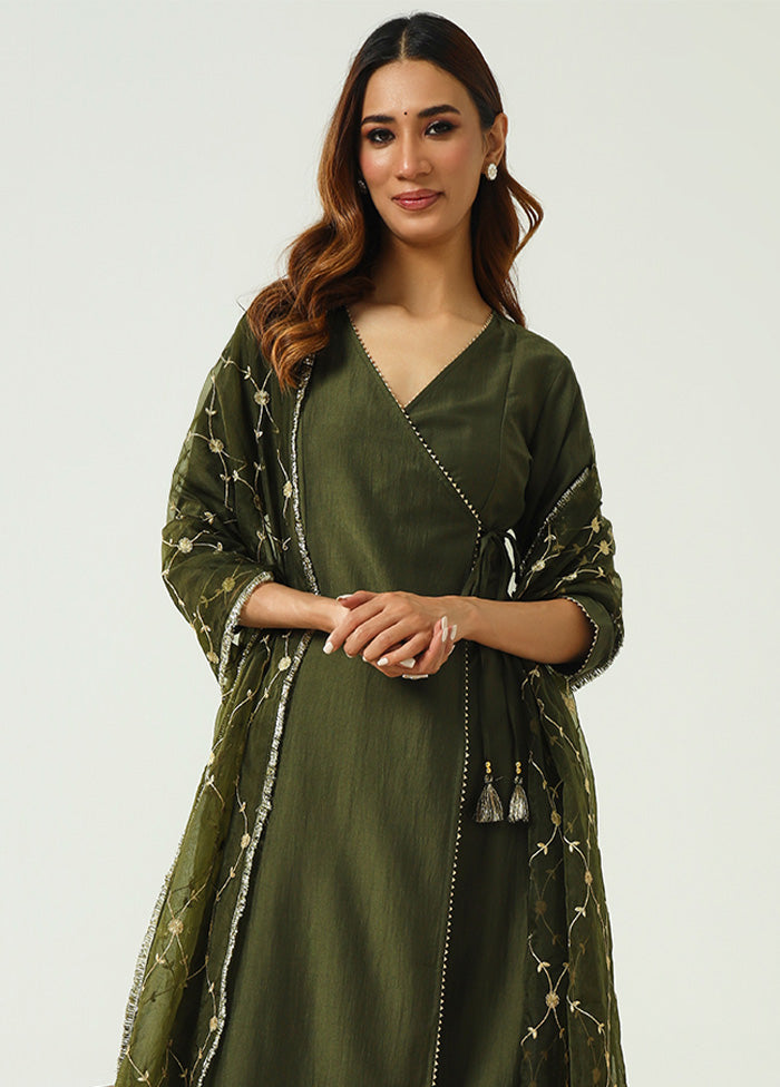 3 Pc Green Readymade Silk Dupatta Suit Set Free Shipping Shop