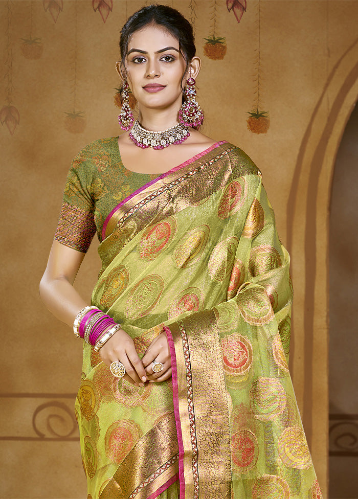 Light Green Organza Saree With Blouse Piece Clearance Wholesale Pice