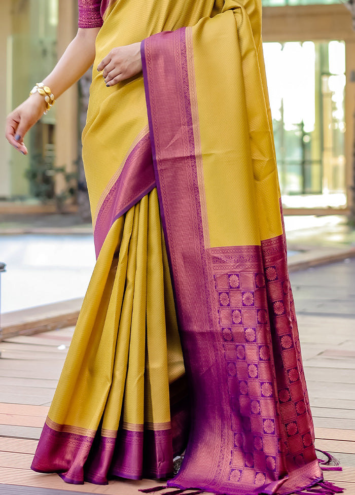 Yellow Kanjivaram Silk Saree With Blouse Piece Buy Cheap Great Deals