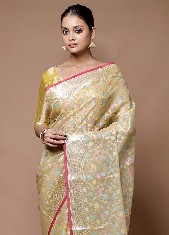 Yellow Organza Saree With Blouse Piece Cheap Best Seller