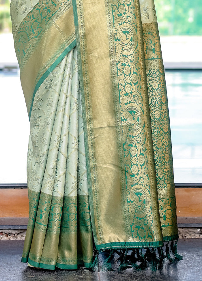 Pista Green Spun Silk Saree With Blouse Piece Buy Cheap Fake