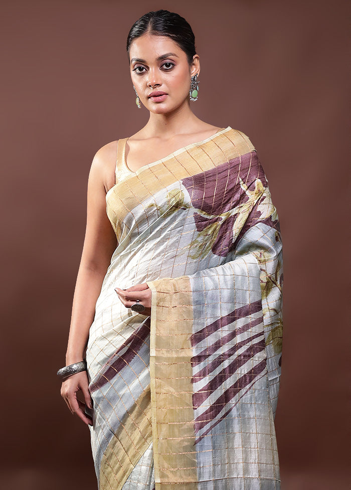 Multicolor Handloom Tussar Pure Silk Saree With Blouse Piece Extremely Cheap Pice