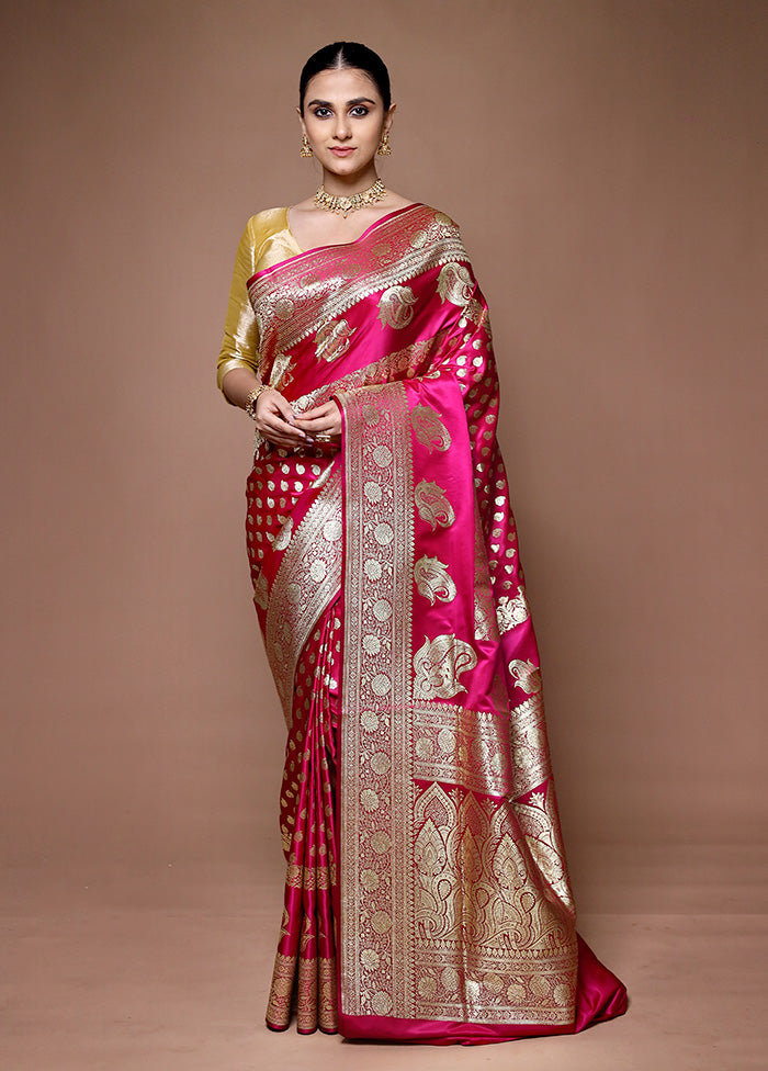 Pink Banarasi Silk Saree With Blouse Piece Footlocker Pictures