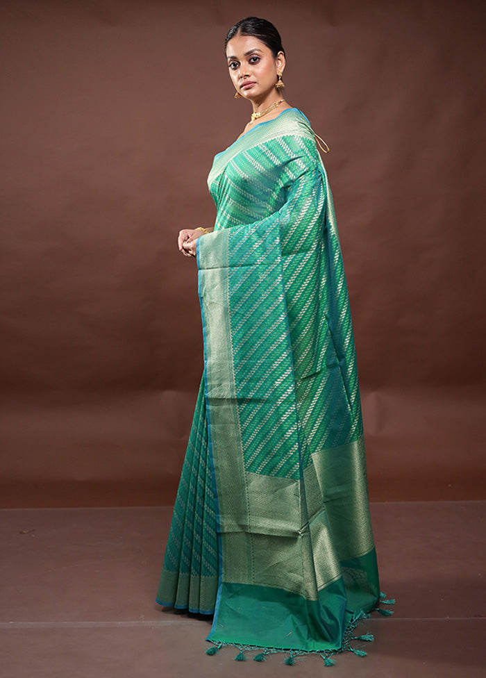 Green Kora Silk Saree With Blouse Piece Extremely Cheap Pice