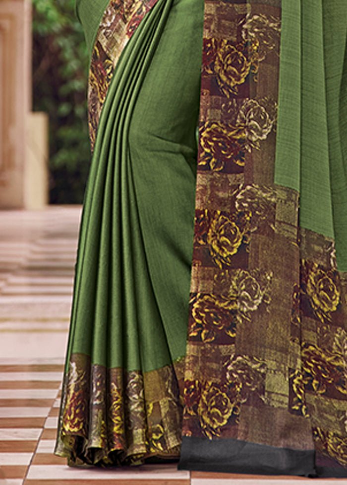 Green Chiffon Silk Saree With Blouse Piece Outlet Newest