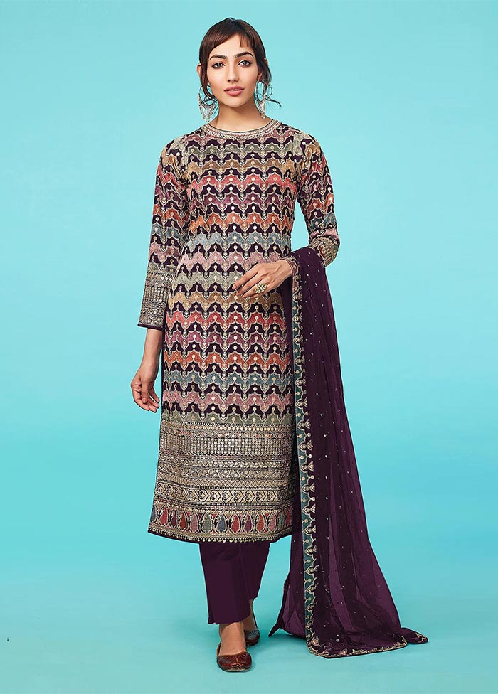 3 Pc Wine Semi Stitched Georgette Suit Set Get To Buy Cheap Online