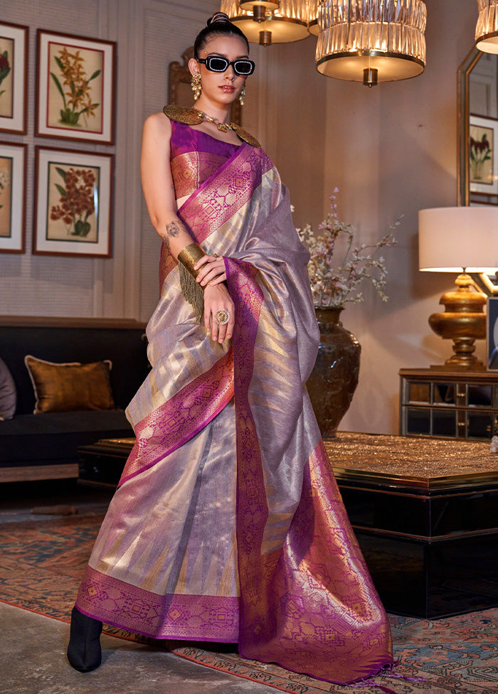 Lavender Spun Silk Saree With Blouse Piece Best Pices Cheap Pice