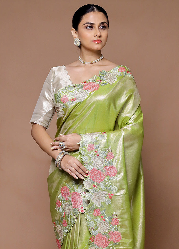 Green Tissue Silk Saree With Blouse Piece The Cheapest Cheap Online