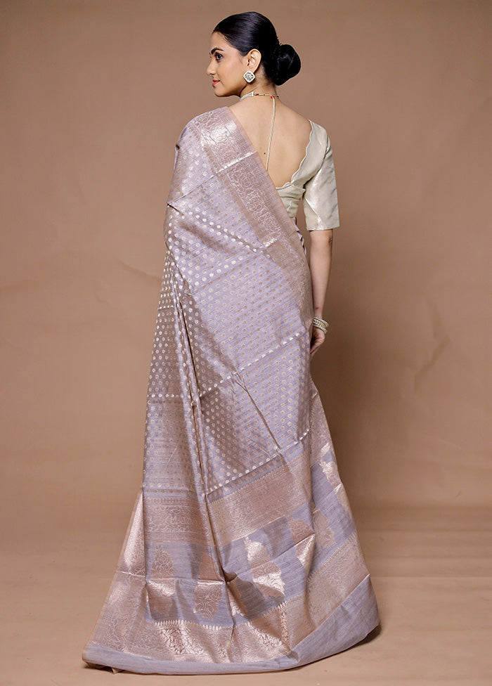 Grey Kora Silk Saree With Blouse Piece Cheap Pice Outlet