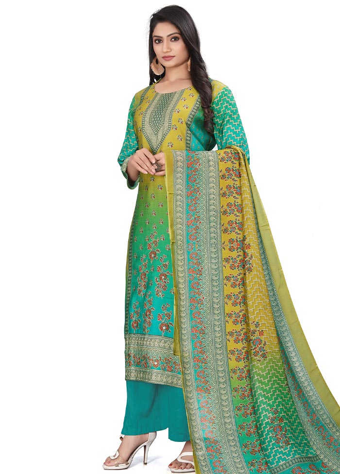 3 Pc Multicolor Unstitched Silk Suit Set Cheap Hot Sale