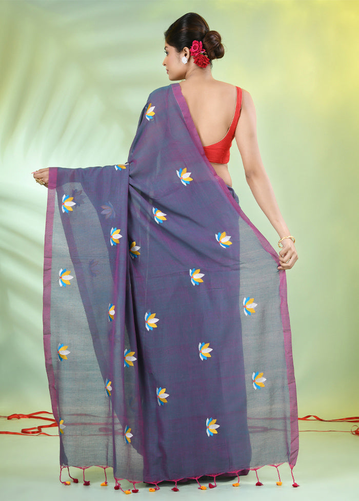 Blue Cotton Saree With Blouse Piece Perfect For Sale