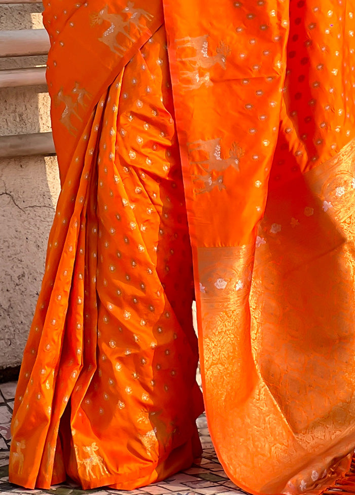 Orange Spun Silk Saree With Blouse Piece Buy Cheap Extremely